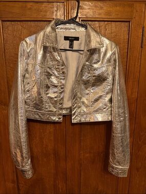 Forever 21 Metallic Silver Cropped Leather Jacket
